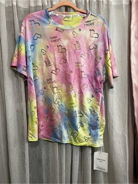Anne Klein Pastel Tie-Dye 'Sweet Heart' Graphic Tee - Pink, Yellow, Blue